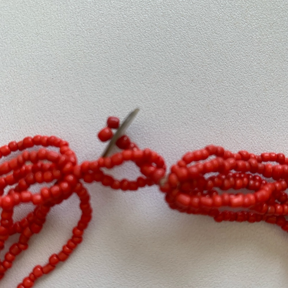 Red Multi-Strand Necklace With Shell Pendants - image 3